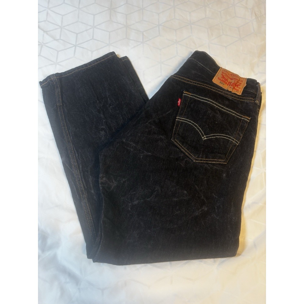 Levis 501 Jeans Mens‎ 36x30 (actual 36x27) Black Button Fly Black Distressed